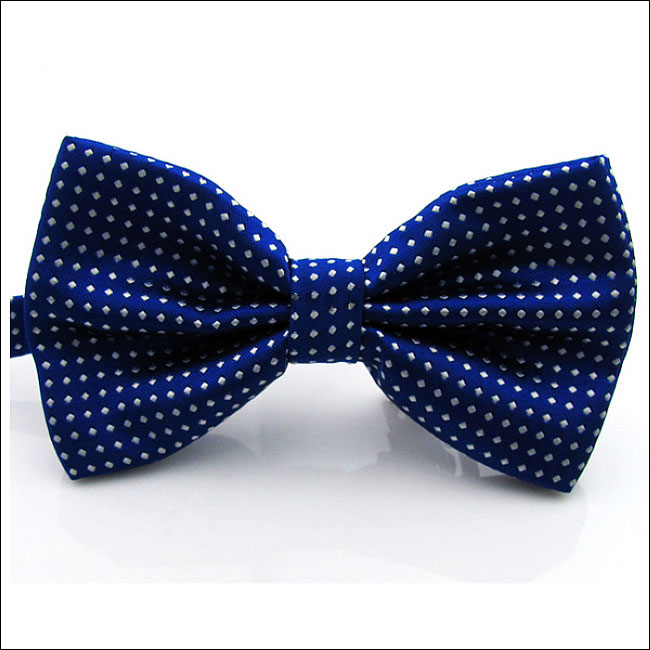 Shlax & Wing Blue White Dots Mens Bow Tie Pre-tied Dress Wedding Blend Ajustable SilkBlend Wedding