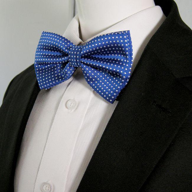 Shlax & Wing Blue White Dots Mens Bow Tie Pre-tied Dress Wedding Blend Ajustable SilkBlend Wedding