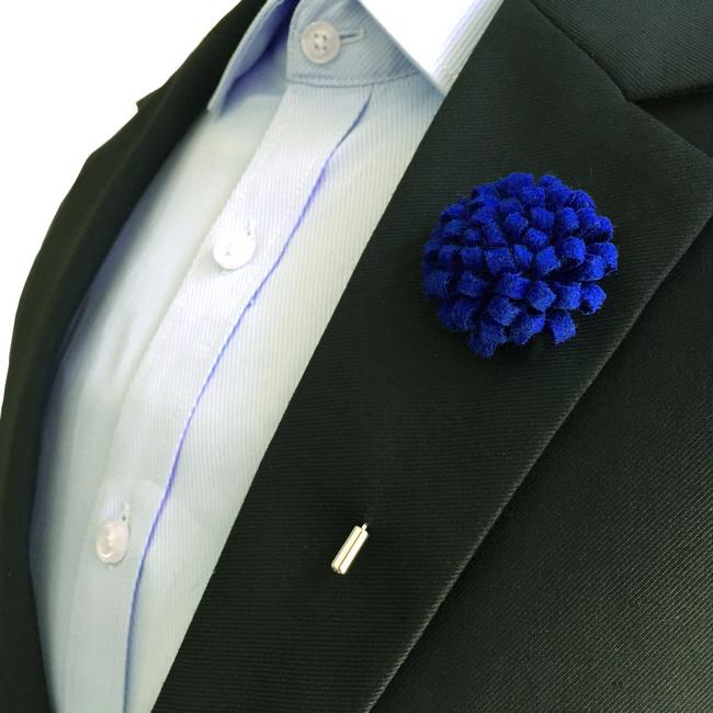 Shlax & Wing Blue Wool Felt Lapel Flowers Boutonniere Stick Pin Men’s Accessories Handmade Necktie