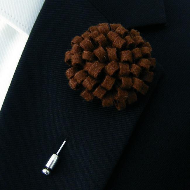 shlax & wing Brown Wool Felt Lapel Flowers Boutonniere Stick Pin Men’s Accessories Handmade Necktie