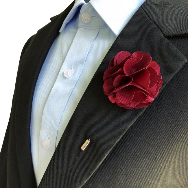 Shlax & Wing Burgundy Red Silk Cotton Blend Lapel Flowers Boutonniere Stick Pin Men’s Accessories Handmade Necktie