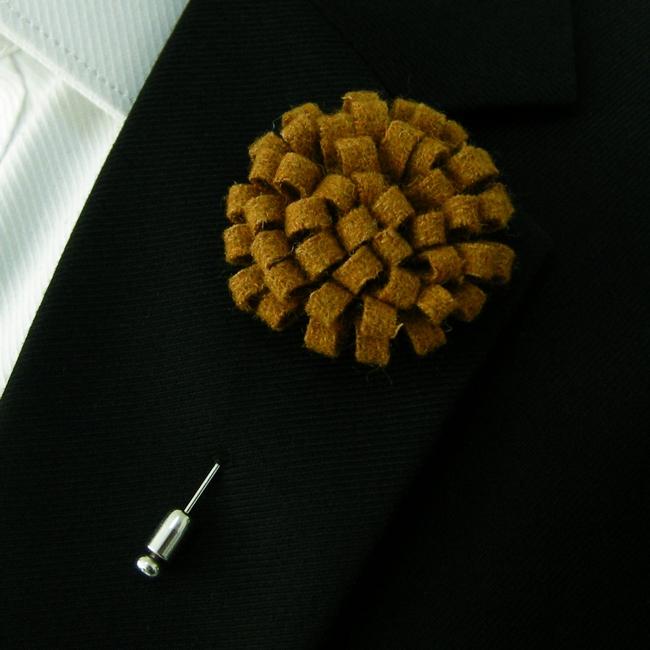 shlax & wing Camel Wool Blend Lapel Flowers Handmade Boutonniere Stick Pin Men’s Accessories