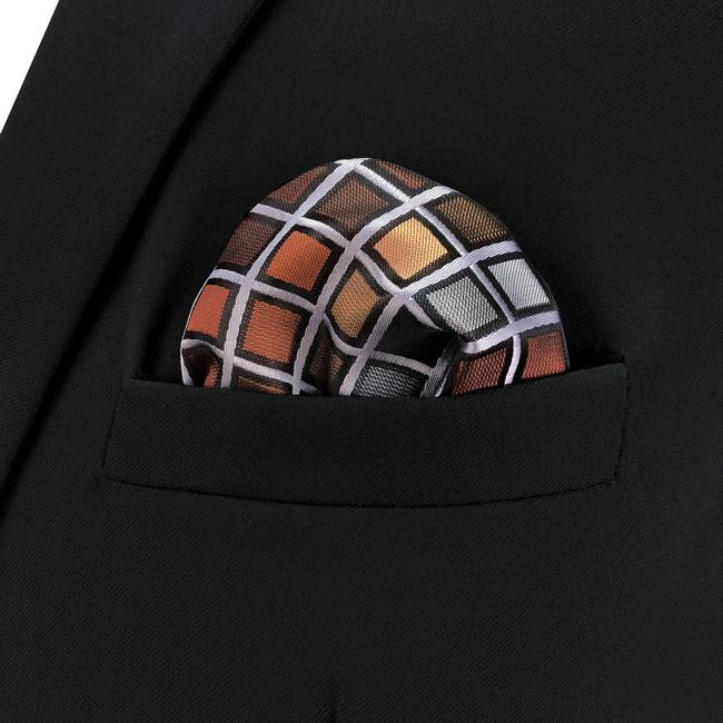 Shlax & Wing CH10 Grey Orange Checkes Silk Mens Pocket Square Classic Fashion Wedding Handkerchief Brand New Hanky