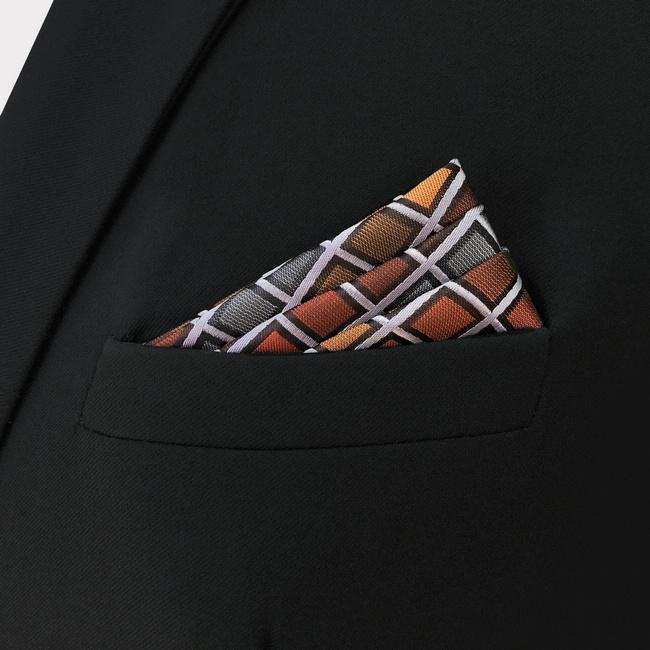 Shlax & Wing CH10 Grey Orange Checkes Silk Mens Pocket Square Classic Fashion Wedding Handkerchief Brand New Hanky