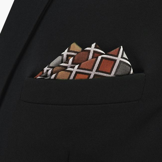 Shlax & Wing CH10 Grey Orange Checkes Silk Mens Pocket Square Classic Fashion Wedding Handkerchief Brand New Hanky