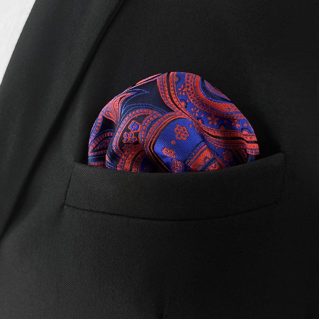 Shlax & Wing CH12 Navy Red Paisley Silk Jacquard Woven Mens Pocket Square Wedding Fashion Classic Handkerchief Dress Hanky