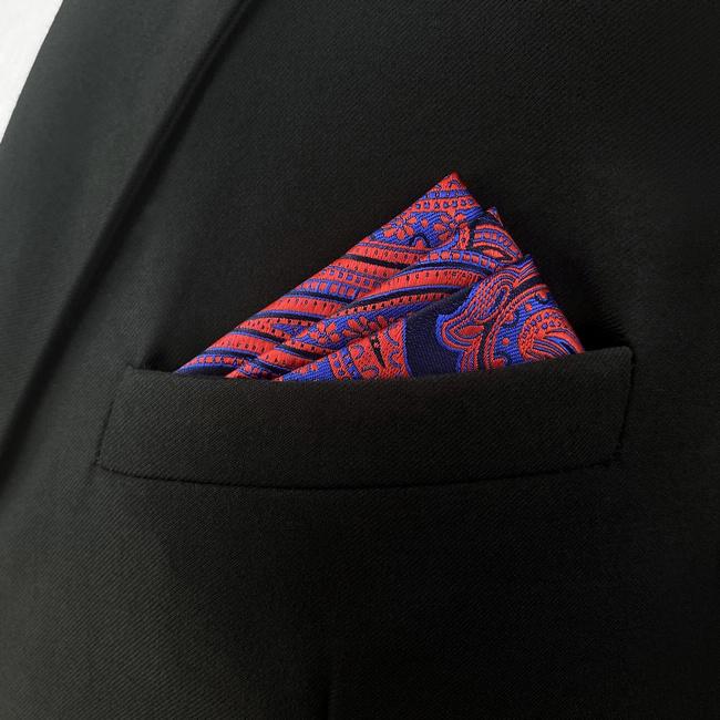 Shlax & Wing CH12 Navy Red Paisley Silk Jacquard Woven Mens Pocket Square Wedding Fashion Classic Handkerchief Dress Hanky