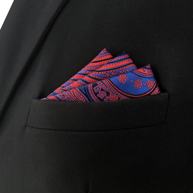 Shlax & Wing CH12 Navy Red Paisley Silk Jacquard Woven Mens Pocket Square Wedding Fashion Classic Handkerchief Dress Hanky