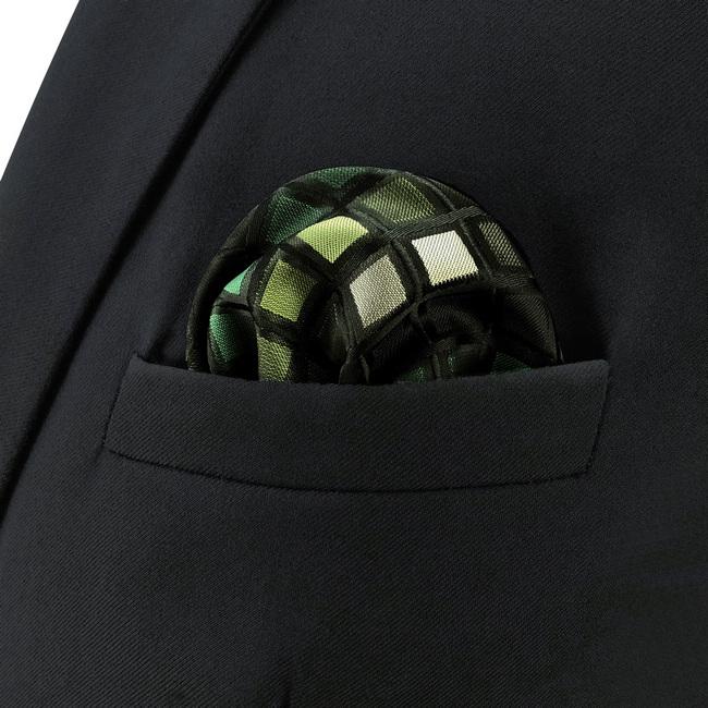 Shlax & Wing CH2 Green Black Checkes Silk Mens Pocket Square Classic Fashion Hanky Dress Wedding Handkerchief