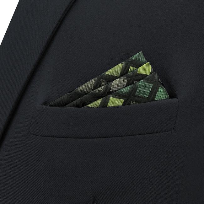 Shlax & Wing CH2 Green Black Checkes Silk Mens Pocket Square Classic Fashion Hanky Dress Wedding Handkerchief