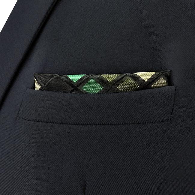 Shlax & Wing CH2 Green Black Checkes Silk Mens Pocket Square Classic Fashion Hanky Dress Wedding Handkerchief