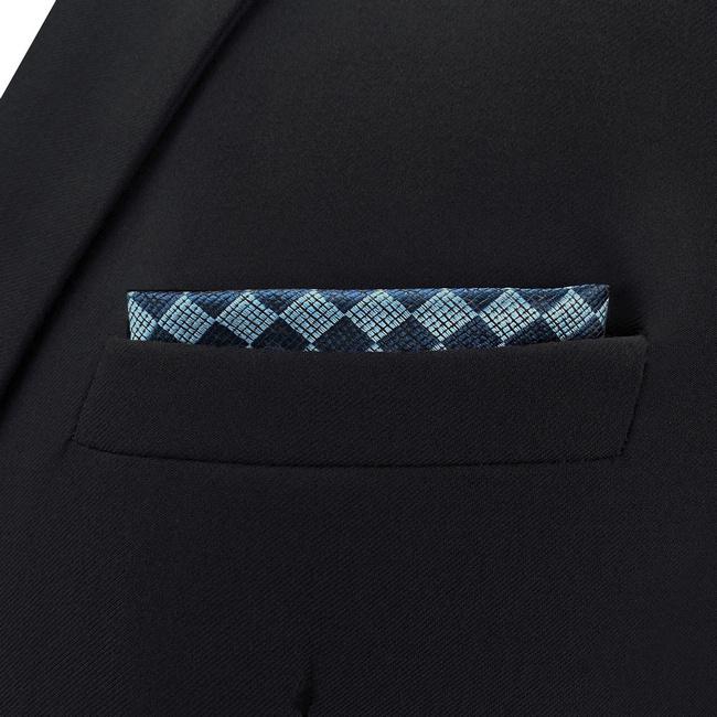 Shlax & Wing CH22 Navy Light Blue Checkes Mens Pocket Square Wedding Fashion Hanky Dress Accessory Silk Handkerchief