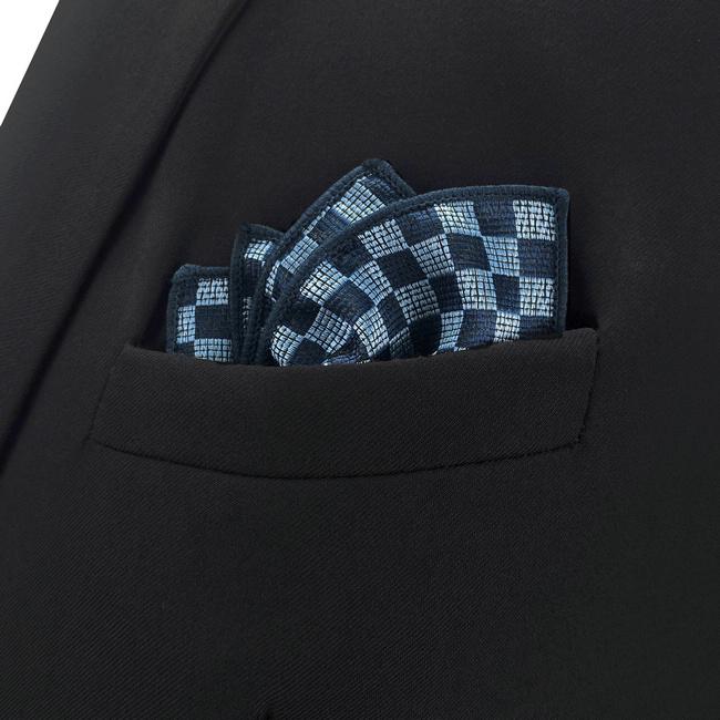 Shlax & Wing CH22 Navy Light Blue Checkes Mens Pocket Square Wedding Fashion Hanky Dress Accessory Silk Handkerchief