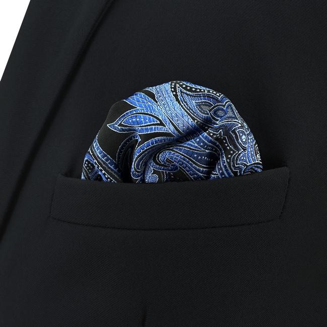 Shlax & Wing CH23 Blue Black Paisley Silk Mens Pocket Square Fashion Classic Hanky Dress Acceossories Handkerchief