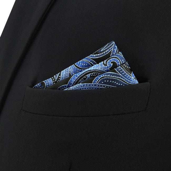 Shlax & Wing CH23 Blue Black Paisley Silk Mens Pocket Square Fashion Classic Hanky Dress Acceossories Handkerchief