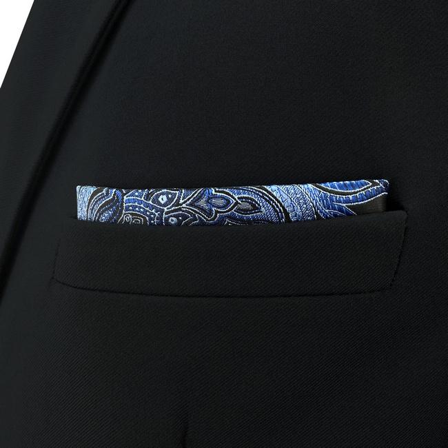 Shlax & Wing CH23 Blue Black Paisley Silk Mens Pocket Square Fashion Classic Hanky Dress Acceossories Handkerchief