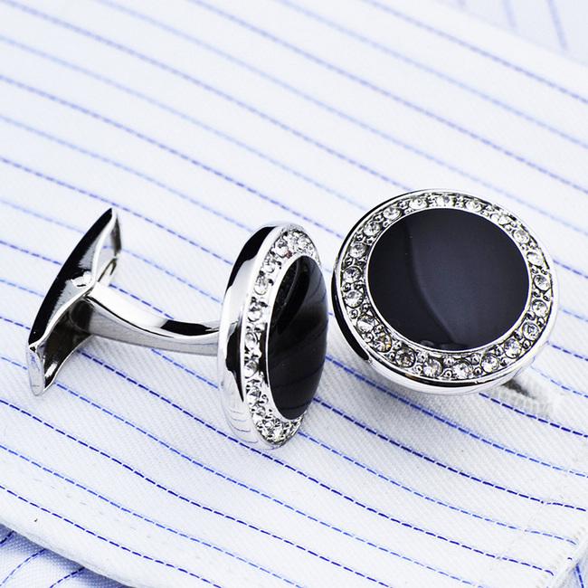Shlax & Wing Circular Elegant Style Cuff Link For Men Cufflinks Blue Silver Shiny 63
