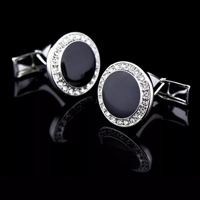 Shlax & Wing Circular Elegant Style Cuff Link For Men Cufflinks Blue Silver Shiny 63
