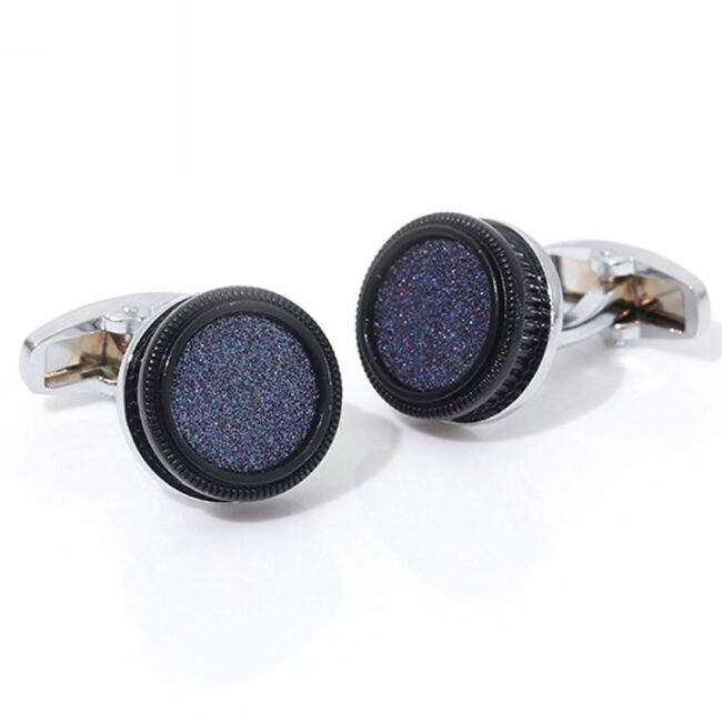 Shlax & Wing Circular Elegant Style Cuff Link For Men Cufflinks Blue Silver Shiny Fashion 98