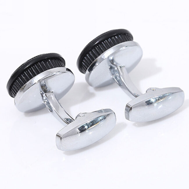 Shlax & Wing Circular Elegant Style Cuff Link For Men Cufflinks Blue Silver Shiny Fashion 98