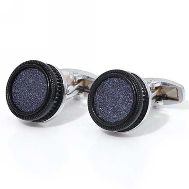 shlax & wing Circular Elegant Style Cuff Link for Men Cufflinks Blue Silver Shiny Fashion 98
