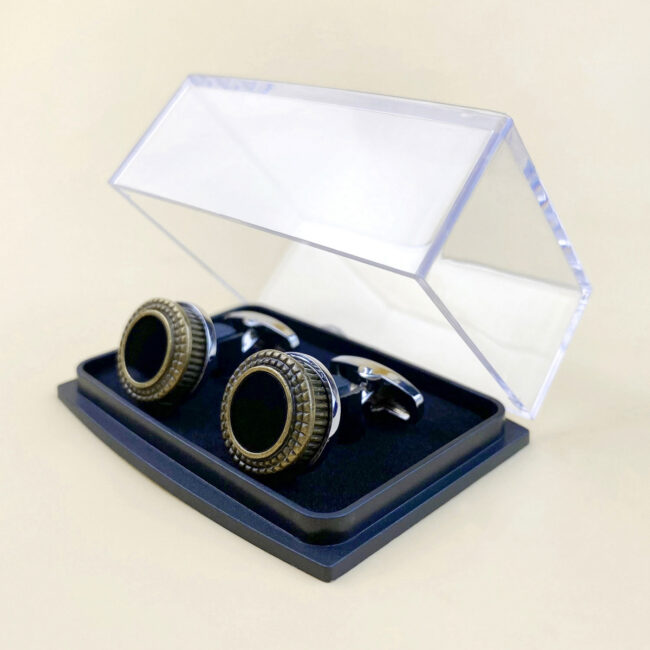 Shlax & Wing Circular Mens Cufflinks Stainless Steel Enamel Black Elegant Style Mens Cuffs 99