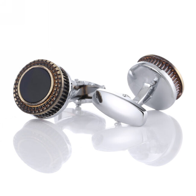 shlax & wing Circular Mens Cufflinks Stainless steel Enamel Black Elegant Style Mens Cuffs 99