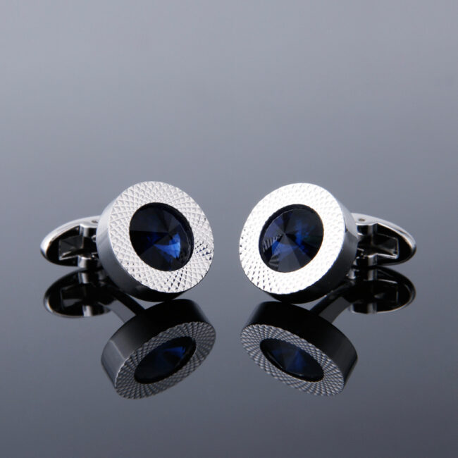 Shlax & Wing Cufflinks For Men Blue Crystal Shiny Men’s Cuff Links Silver Circular 95