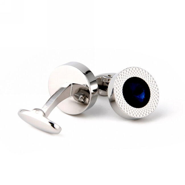 Shlax & Wing Cufflinks For Men Blue Crystal Shiny Men’s Cuff Links Silver Circular 95