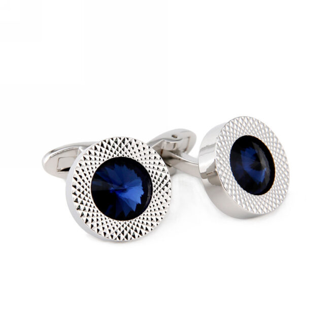shlax & wing Cufflinks for Men Blue Crystal Shiny Men’s Cuff Links Silver Circular 95
