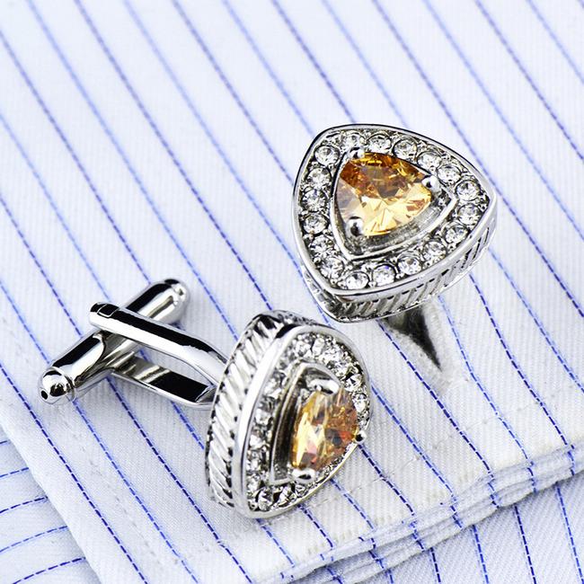 Shlax & Wing Cufflinks For Men Triangle Yellow Crystal Men’s Cuff Links Gift 58