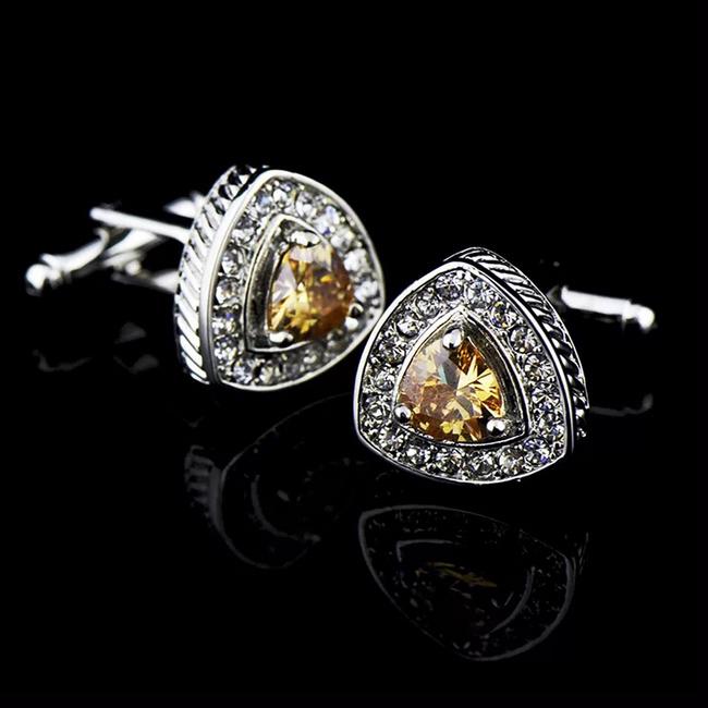 Shlax & Wing Cufflinks For Men Triangle Yellow Crystal Men’s Cuff Links Gift 58