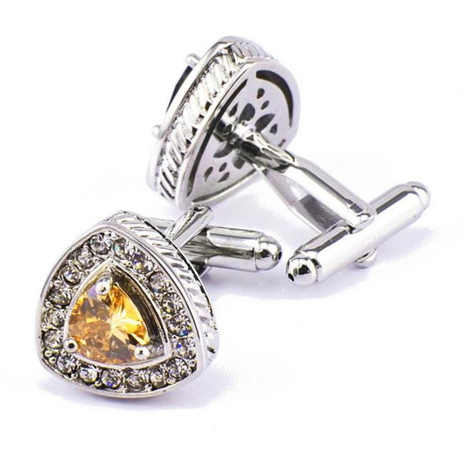 shlax & wing Cufflinks for Men Triangle Yellow Crystal Men’s Cuff Links Gift 58