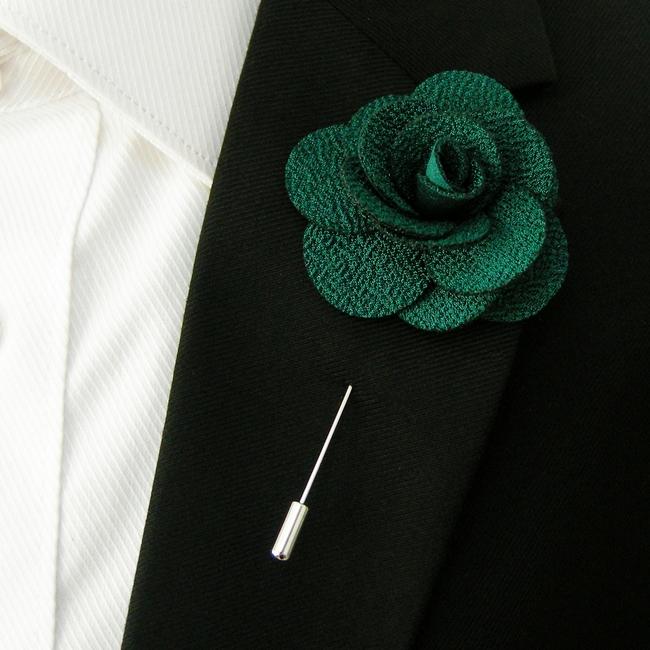 Shlax & Wing Dark Green Cotton Blend Lapel Flowers Boutonniere Stick Pin Men’s Accessories Handmade Necktie