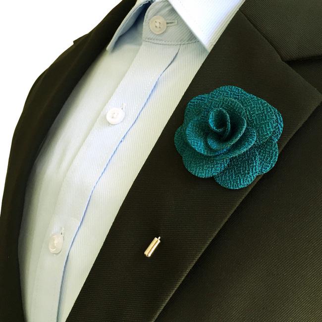 Shlax & Wing Dark Turquoise Cotton Blend Lapel Flowers Boutonniere Stick Pin Men’s Accessories Handmade Necktie