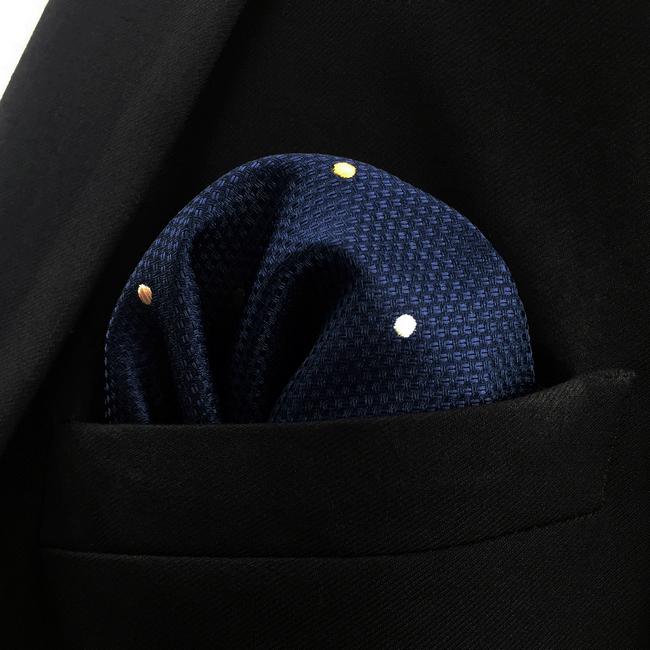 Shlax & Wing DH12 Navy Polka Dots Mens Pocket Square Silk Classic Handkerchief Fashion Groom Dress Hanky