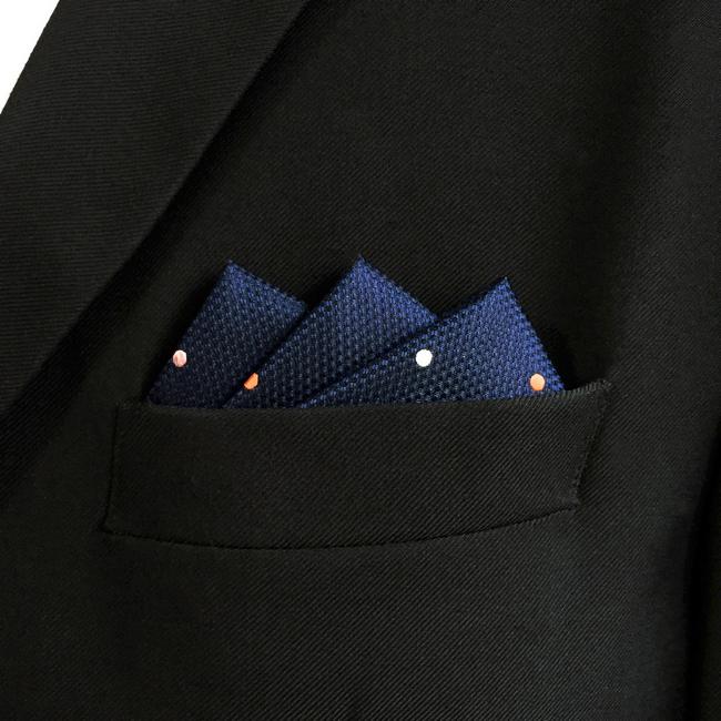 Shlax & Wing DH12 Navy Polka Dots Mens Pocket Square Silk Classic Handkerchief Fashion Groom Dress Hanky