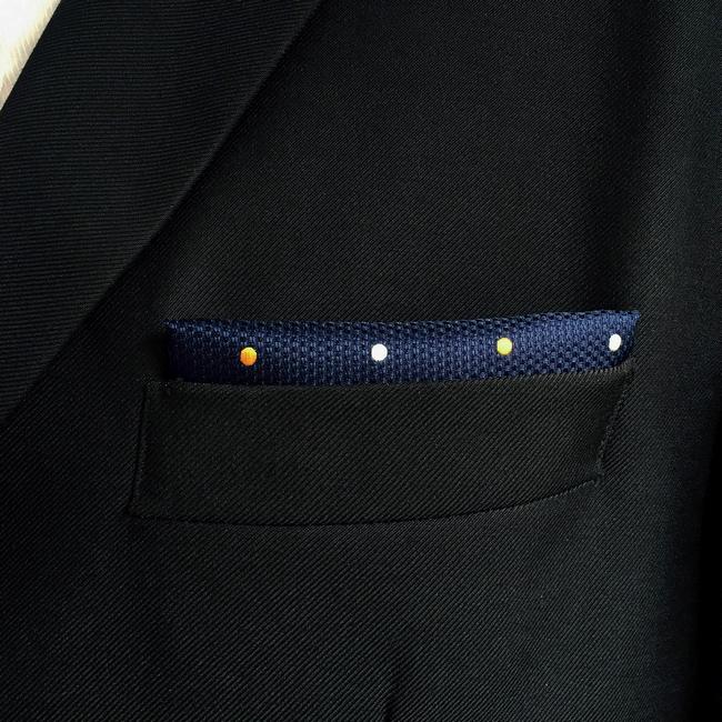 Shlax & Wing DH12 Navy Polka Dots Mens Pocket Square Silk Classic Handkerchief Fashion Groom Dress Hanky