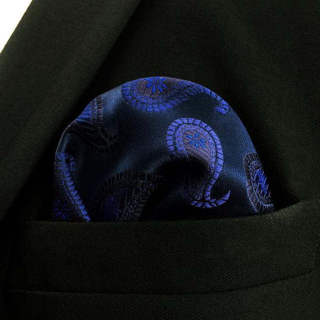 Shlax & Wing DH14 Navy Paisley Mens Pocket Square Silk Wedding Classic Handkerchief Novelty Fashion Groom Hanky