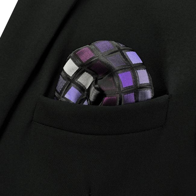 Shlax & Wing DH2 Purple Checkes Mens Pocket Square Classic Silk Handkerchief Wedding Fashion Hanky