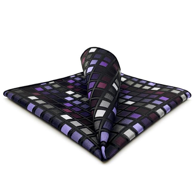 shlax & wing DH2 Purple Checkes Mens Pocket Square Classic Silk Handkerchief Wedding Fashion Hanky