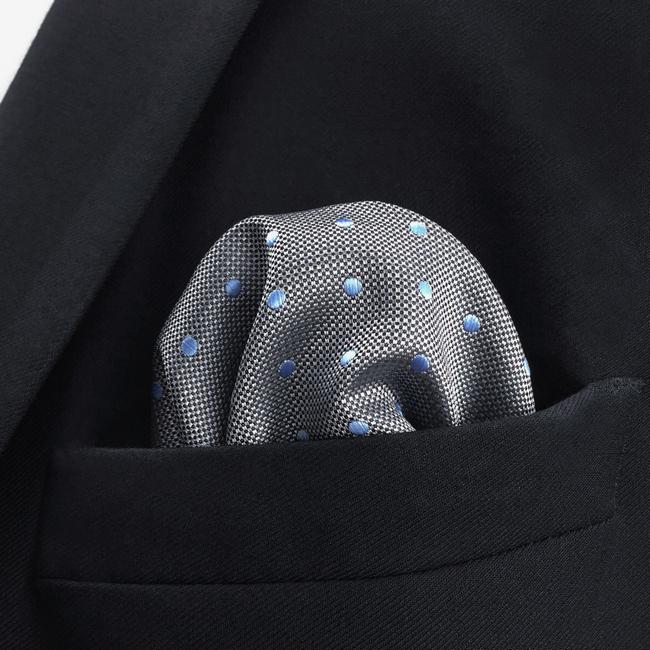 Shlax & Wing DH21 Grey Polka Dots Mens Pocket Square Silk Fashion Dress Handkerchief Wedding Groom Novelty Hanky