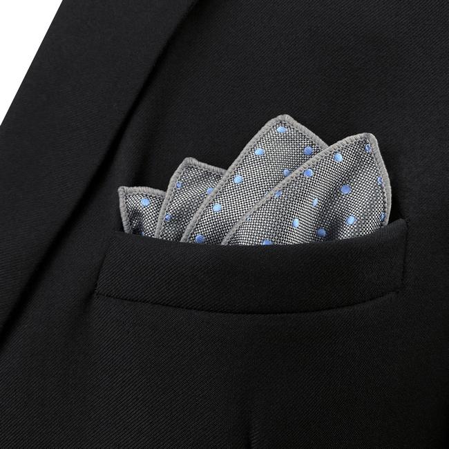 Shlax & Wing DH21 Grey Polka Dots Mens Pocket Square Silk Fashion Dress Handkerchief Wedding Groom Novelty Hanky