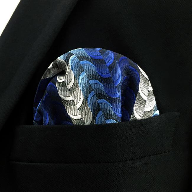 Shlax & Wing DH23 Blue Ripple Mens Pocket Square Silk Fashion Novelty Handkerchief Brand New Groom Hanky