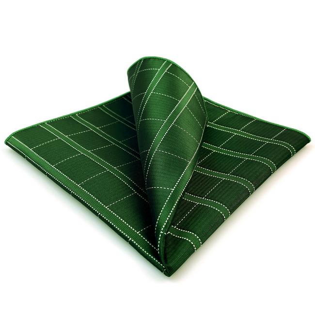 shlax & wing DH28 Deep Green Checkes Silk Mens Pocket Square Wedding Fashion Handkerchief Classic Dress Hanky
