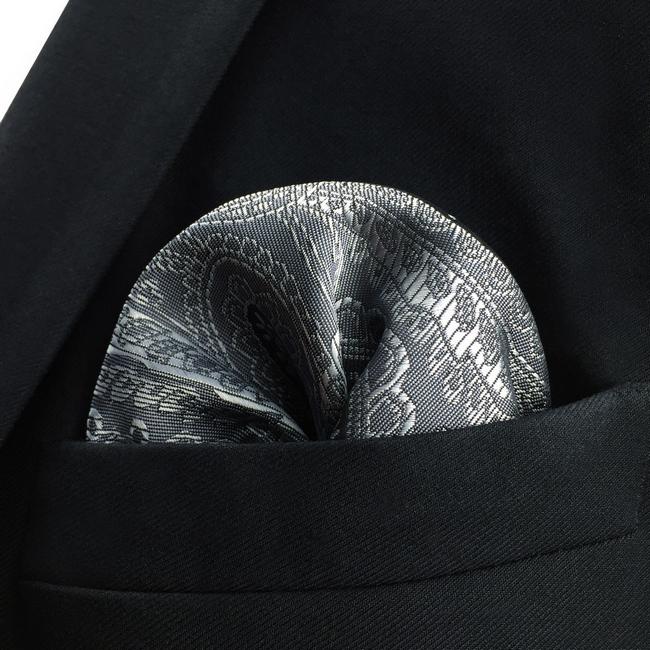 Shlax & Wing DH30 Dark Grey Paisley Silk Mens Pocket Square Classic Dress Handkerchief Novelty Fashion Hanky