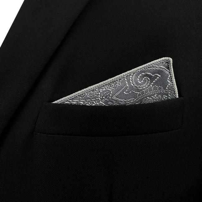 Shlax & Wing DH30 Dark Grey Paisley Silk Mens Pocket Square Classic Dress Handkerchief Novelty Fashion Hanky