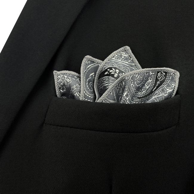 Shlax & Wing DH30 Dark Grey Paisley Silk Mens Pocket Square Classic Dress Handkerchief Novelty Fashion Hanky