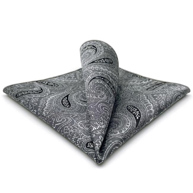shlax & wing DH30 Dark Grey Paisley Silk Mens Pocket Square Classic Dress Handkerchief Novelty Fashion Hanky