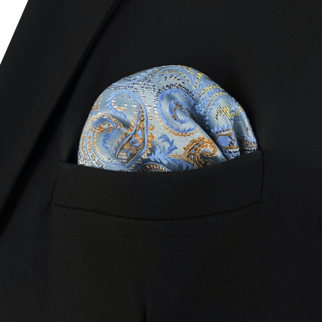 Shlax & Wing DH9 Blue Paisley Mens Pocket Square Silk Fashion Novelty Handkerchief Classic Groom Dress Hanky